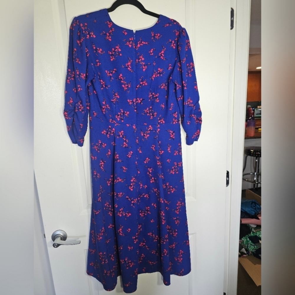 Ann Taylor Factory Blue Dress with Red Floral Pattern - Picture 4 of 4